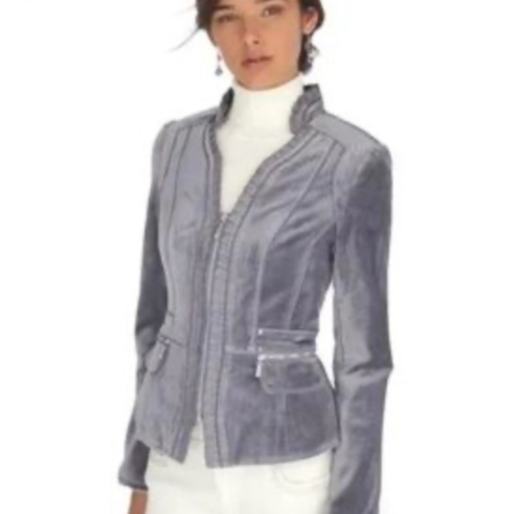 White House Black Market~Gray Fitted Blazer~Front Ruffle Peplum~Size 2